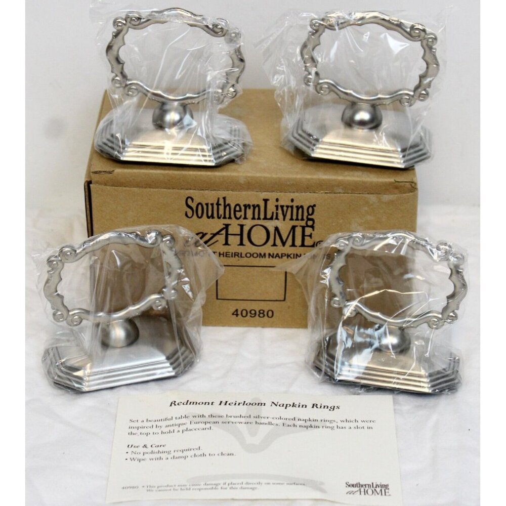 Southern Living Redmont Heirloom Napkin Rings #40980 Brushed Nickle Stands Table